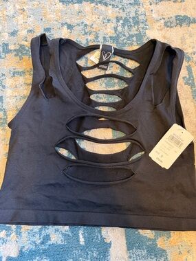 Windsor Black Ladder Cutout Crop Tank